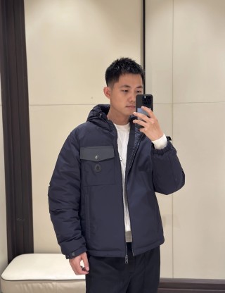 Moncler Navy Down Jacket with Chest Pocket view 7