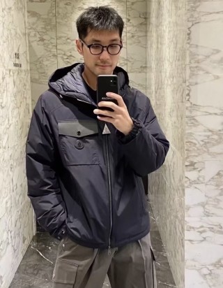 Moncler Navy Down Jacket with Chest Pocket view 8