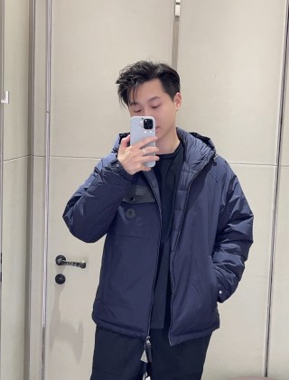 Moncler Navy Down Jacket with Chest Pocket view 9