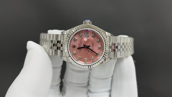 Rolex Datejust 28mm Pink Dial Steel Watch view 2