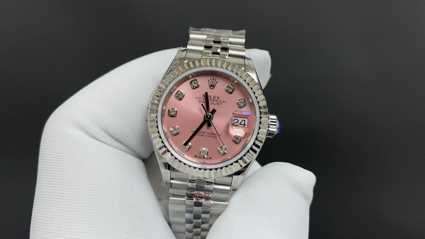Rolex Datejust 28mm Pink Dial Steel Watch view