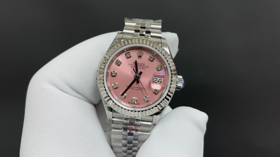 Rolex Datejust 28mm Pink Dial Steel Watch view 3