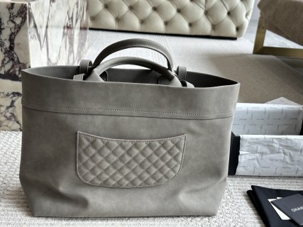 Chanel Vintage Tote Bag Grey Canvas view 5