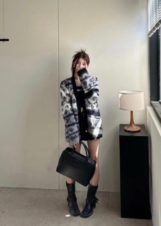 Black & Gray Leopard Print Knit Cardigan view 9