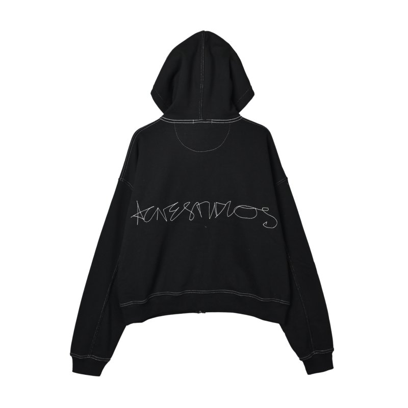 Black Anesthetics Print Hoodie with Contrast Stitching view