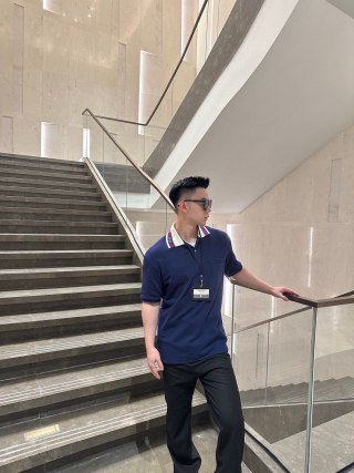 Navy Blue Polo Shirt with Striped Collar view 5