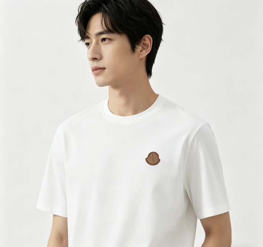 Moncler White Short Sleeve T-Shirt with Embroidered Logo