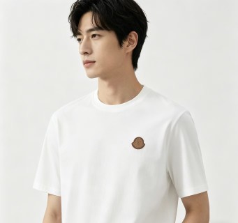 Moncler White Short Sleeve T-Shirt with Embroidered Logo