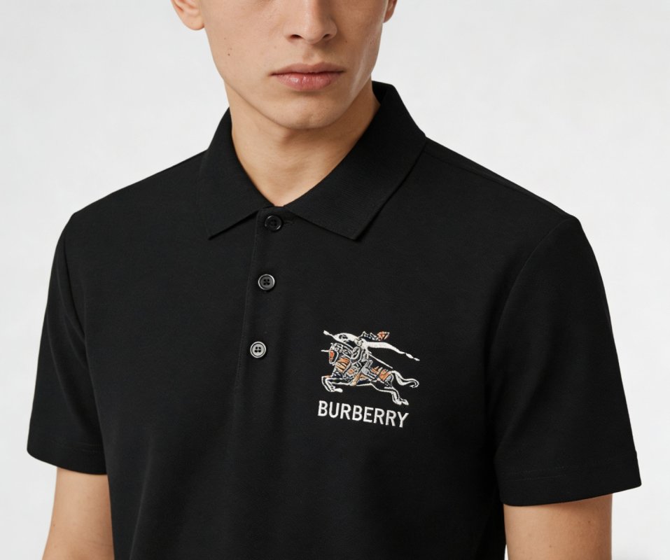 Burberry Black Polo Shirt with EKD Embroidery