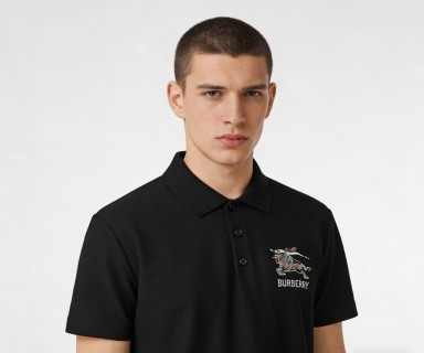 Burberry Black Polo Shirt with EKD Embroidery view 2