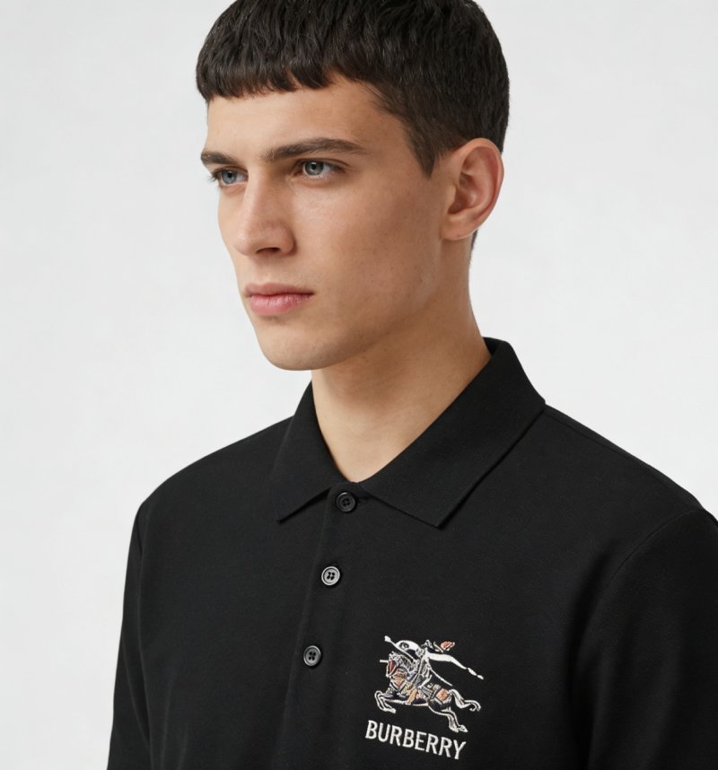 Burberry Black Polo Shirt with EKD Embroidery view