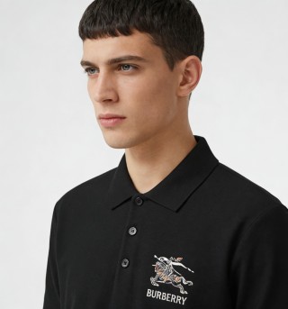 Burberry Black Polo Shirt with EKD Embroidery view 5