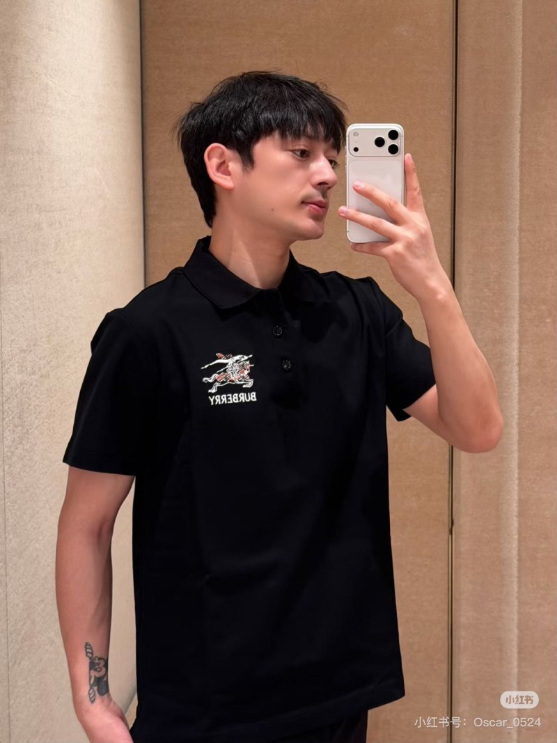 Burberry Black Polo Shirt with EKD Embroidery view