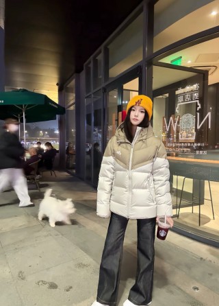 Nike Colorblock Puffer Jacket Cream & Tan view 2