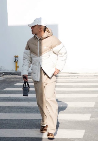 Nike Colorblock Puffer Jacket Cream & Tan view 5