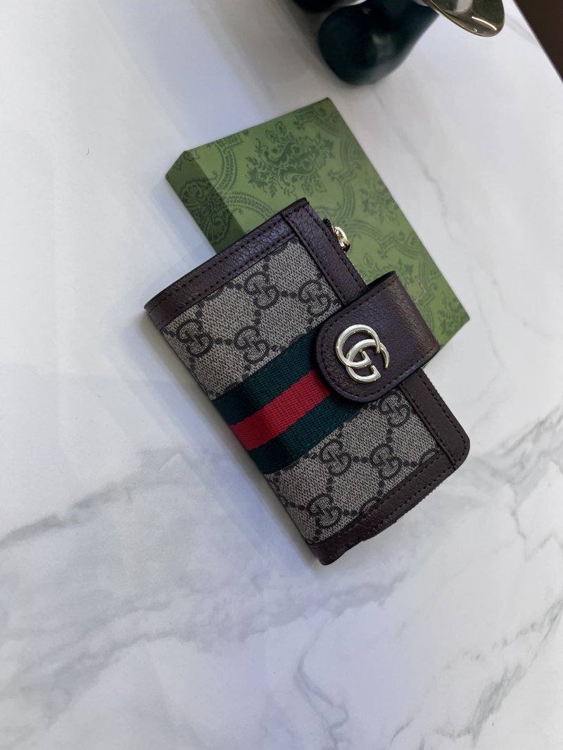Gucci GG Canvas Compact Wallet Black with Red Green Stripe