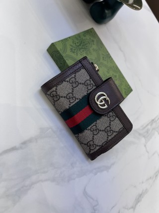 Gucci GG Canvas Compact Wallet Black with Red Green Stripe
