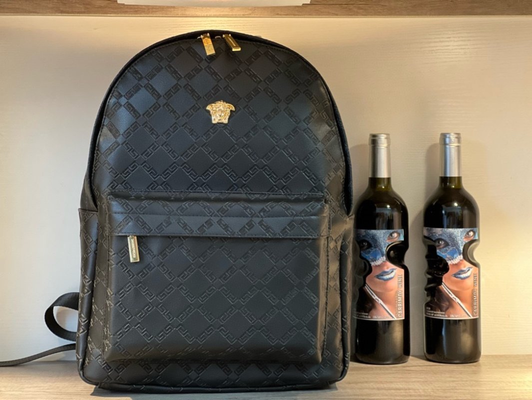 Versace Embossed Black Backpack with Gold Hardware