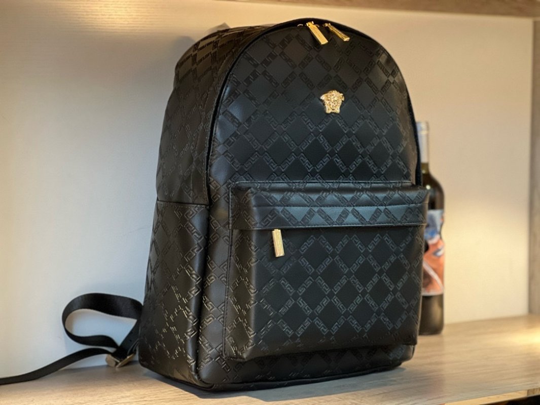 Versace Embossed Black Backpack with Gold Hardware view