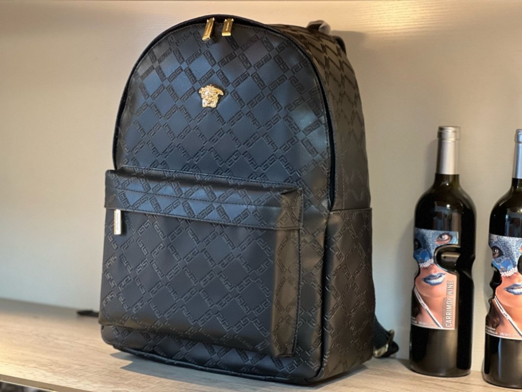 Versace Embossed Black Backpack with Gold Hardware view