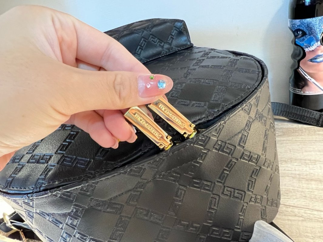 Versace Embossed Black Backpack with Gold Hardware view