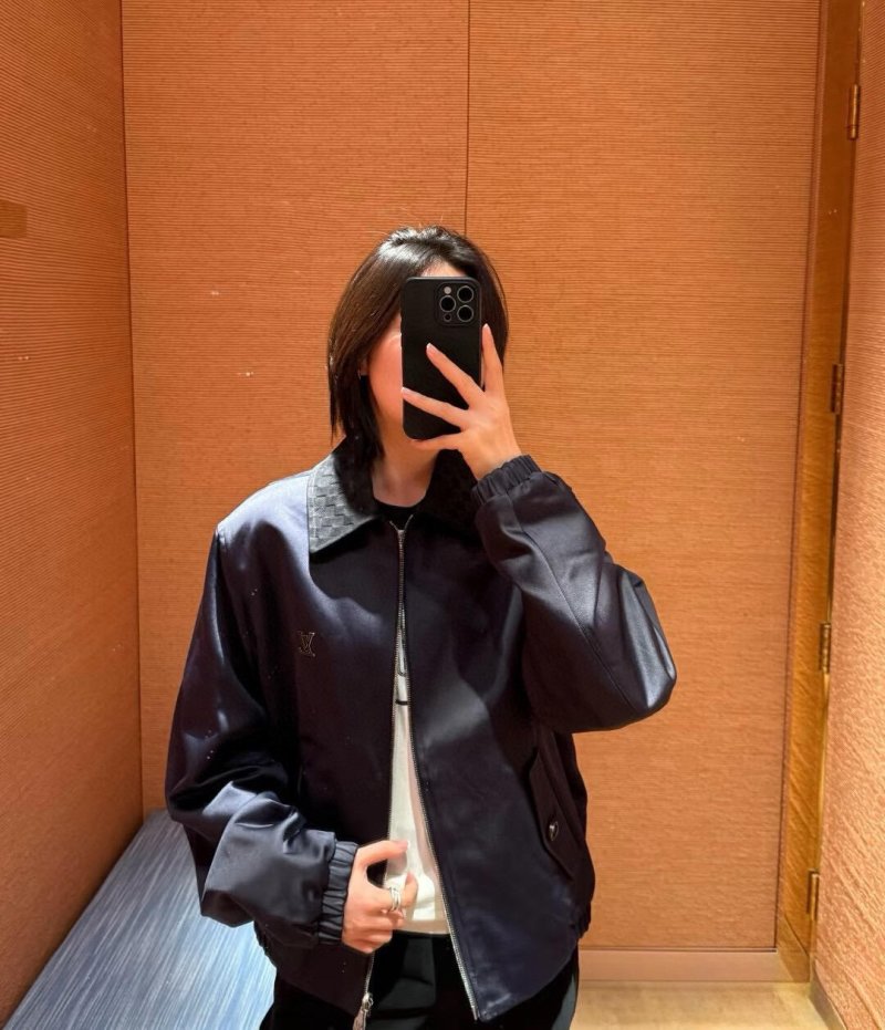 Louis Vuitton Black Leather Jacket with Contrast Collar