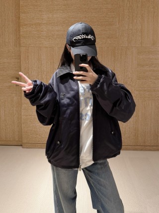 Louis Vuitton Black Leather Jacket with Contrast Collar view 3