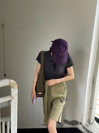 Prada Khaki Track Shorts with Side Stripe view 3
