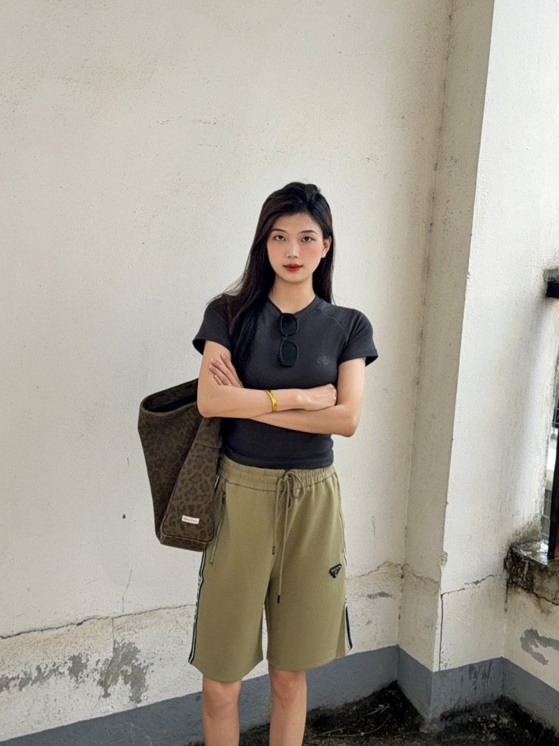 Prada Khaki Track Shorts with Side Stripe view