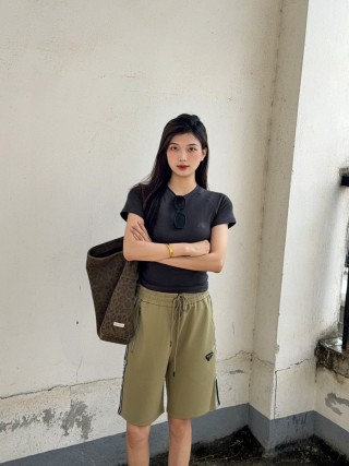 Prada Khaki Track Shorts with Side Stripe view 5