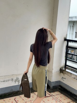 Prada Khaki Track Shorts with Side Stripe view 6