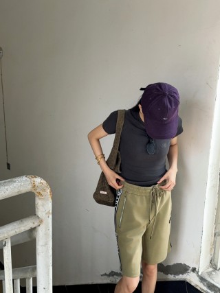 Prada Khaki Track Shorts with Side Stripe view 7