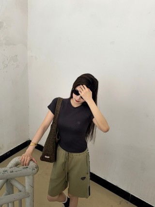 Prada Khaki Track Shorts with Side Stripe view 9