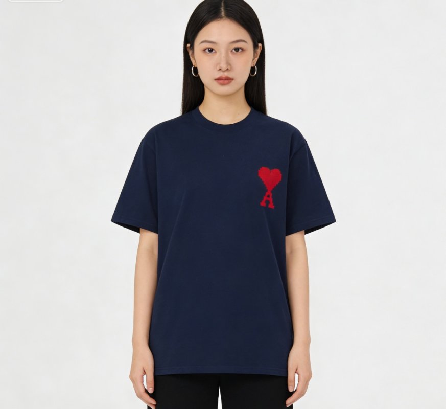 Ami Paris Navy Heart Logo T-Shirt Red view
