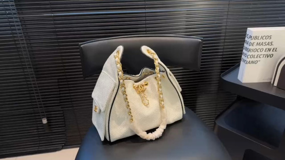 Chanel Quilted Bucket Bag Cream with Gold Chain