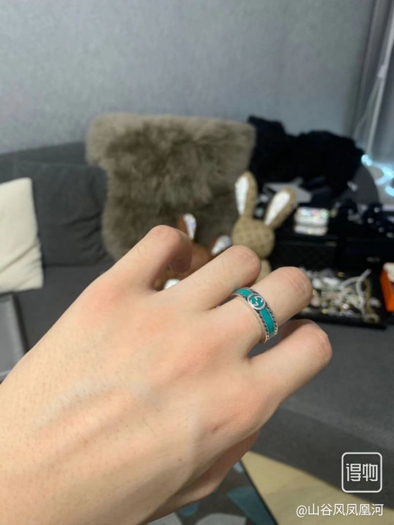 Gucci Double G Silver Couple Ring Turquoise
