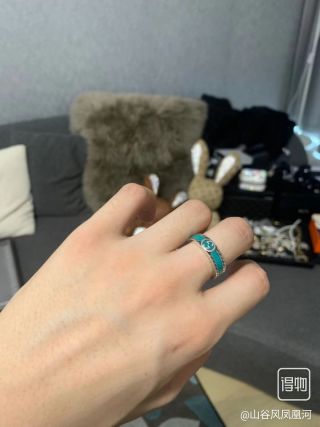 Gucci Double G Silver Couple Ring Turquoise