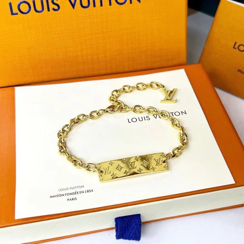 Louis Vuitton Gold Chain Link Bracelet with Monogram Plate