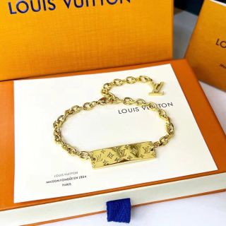 Louis Vuitton Gold Chain Link Bracelet with Monogram Plate