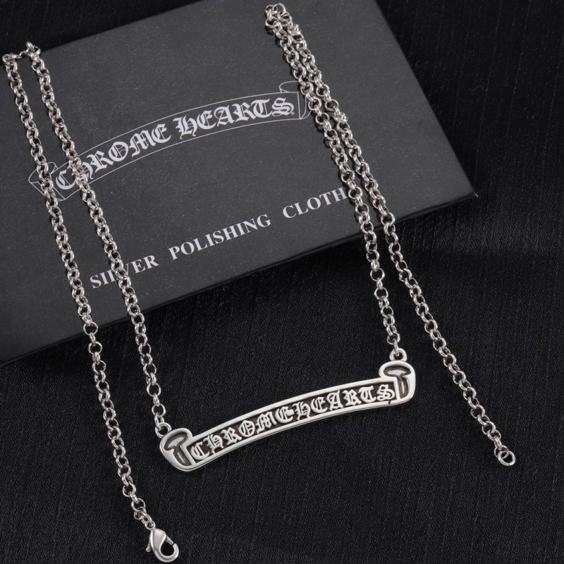Chrome Hearts Logo Character Bar Pendant Necklace Silver