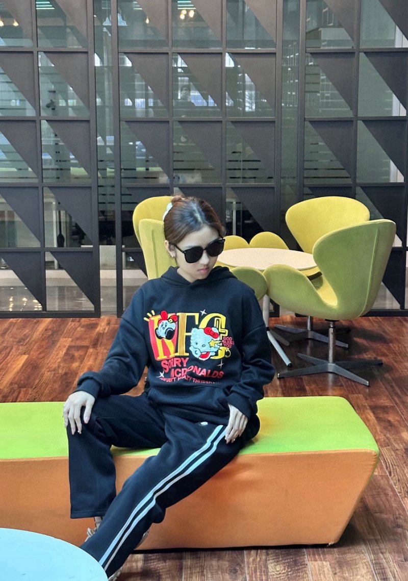 Black Track Pants with Striped Side Trim view