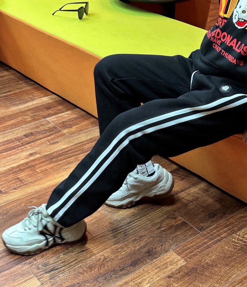 Black Track Pants with Striped Side Trim view
