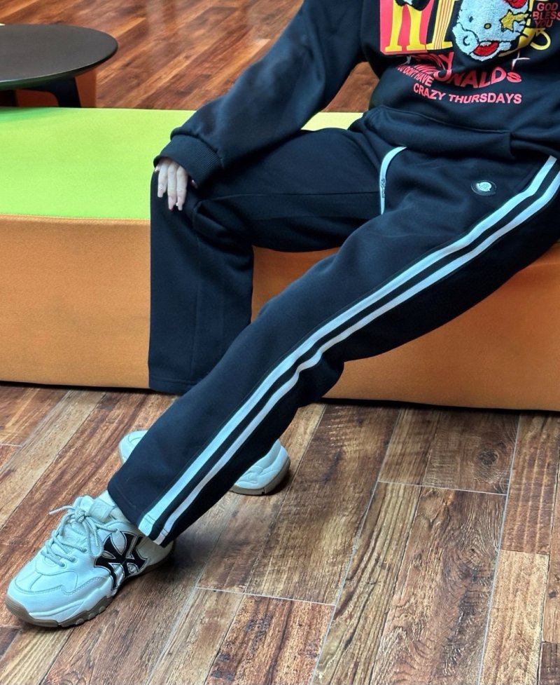 Black Track Pants with Striped Side Trim view