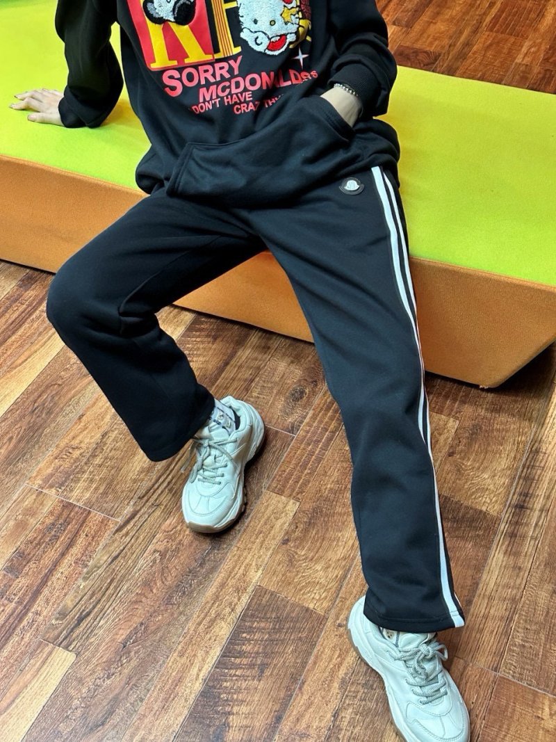 Black Track Pants with Striped Side Trim view