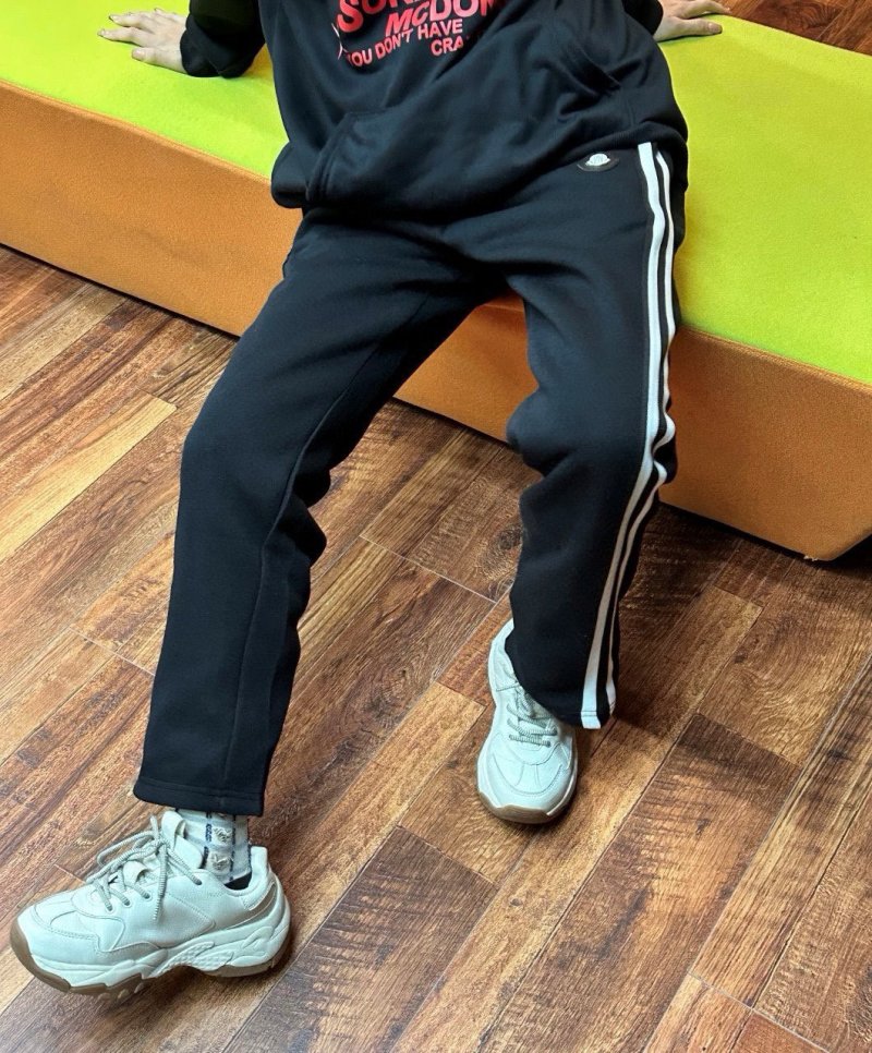 Black Track Pants with Striped Side Trim view