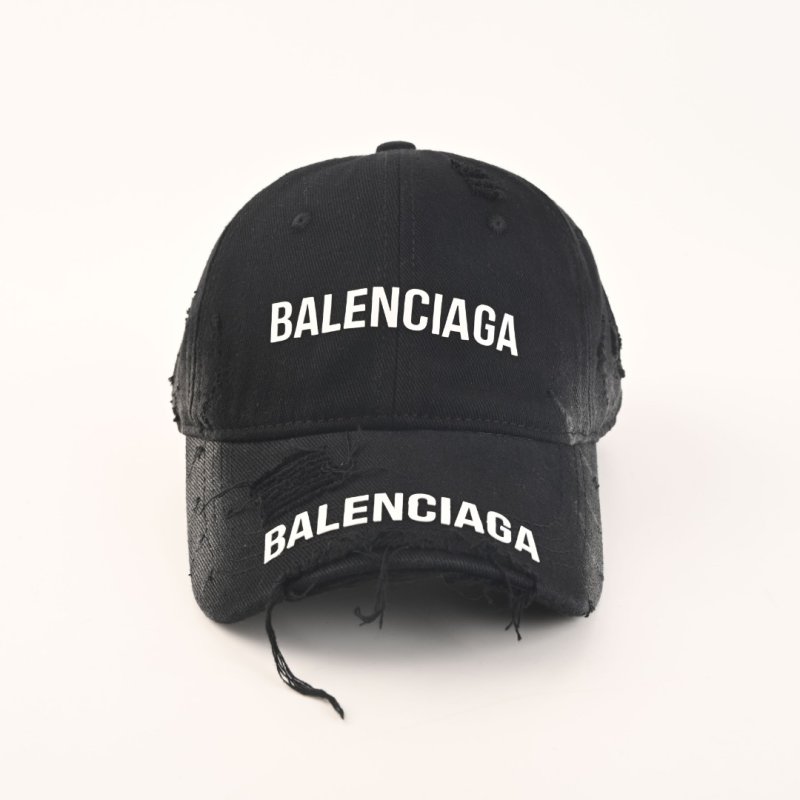 Balenciaga Black Dual Logo Distressed Cotton Baseball Cap