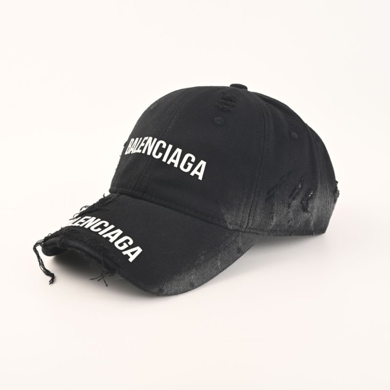 Balenciaga Black Dual Logo Distressed Cotton Baseball Cap view