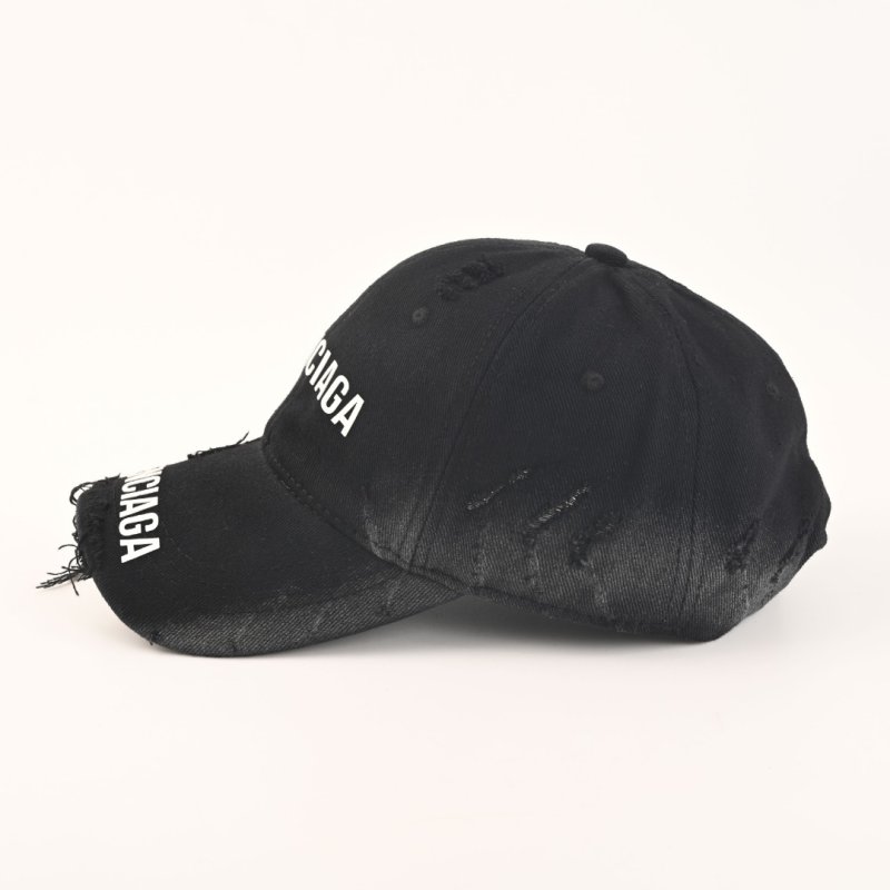 Balenciaga Black Dual Logo Distressed Cotton Baseball Cap view
