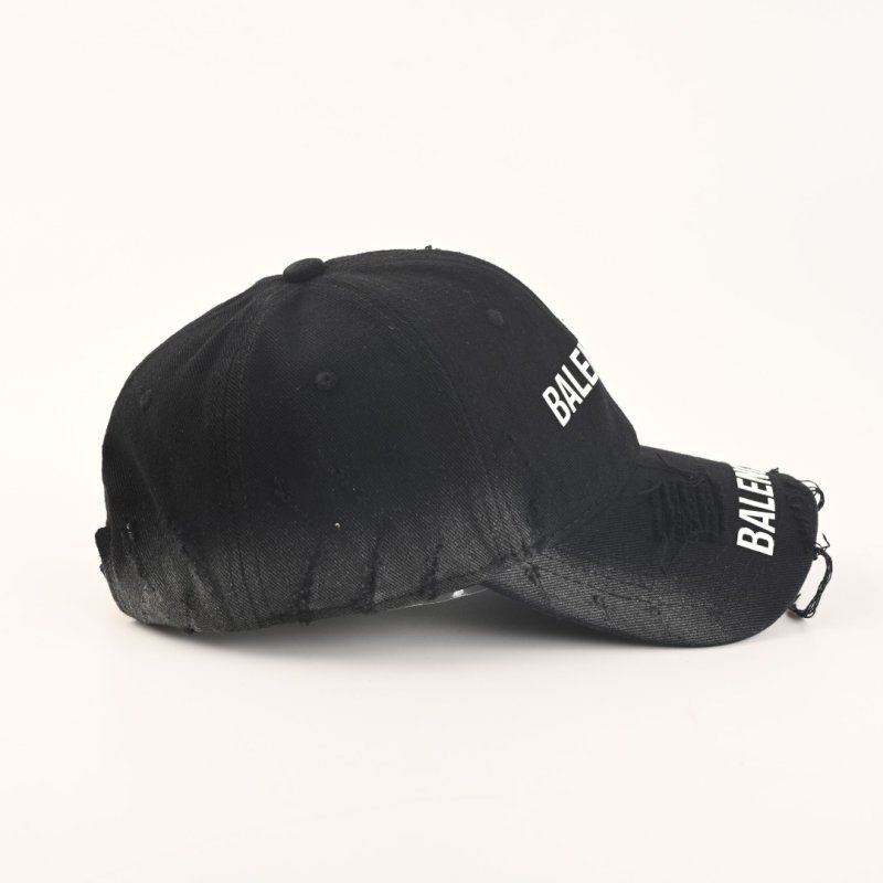 Balenciaga Black Dual Logo Distressed Cotton Baseball Cap view