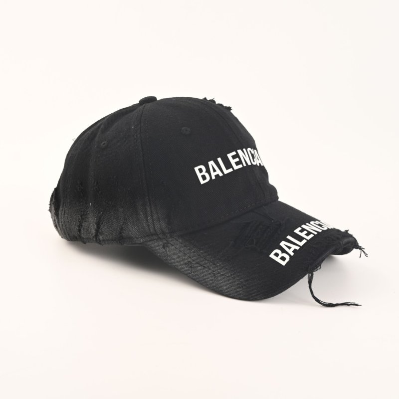 Balenciaga Black Dual Logo Distressed Cotton Baseball Cap view